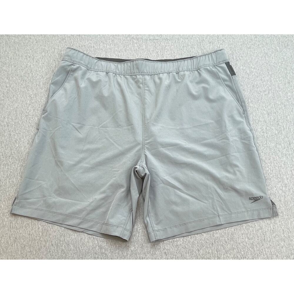 Speedo Swim Trunks Mens XL Gray‎ Performance Stretch Drawstring 8" Inseam